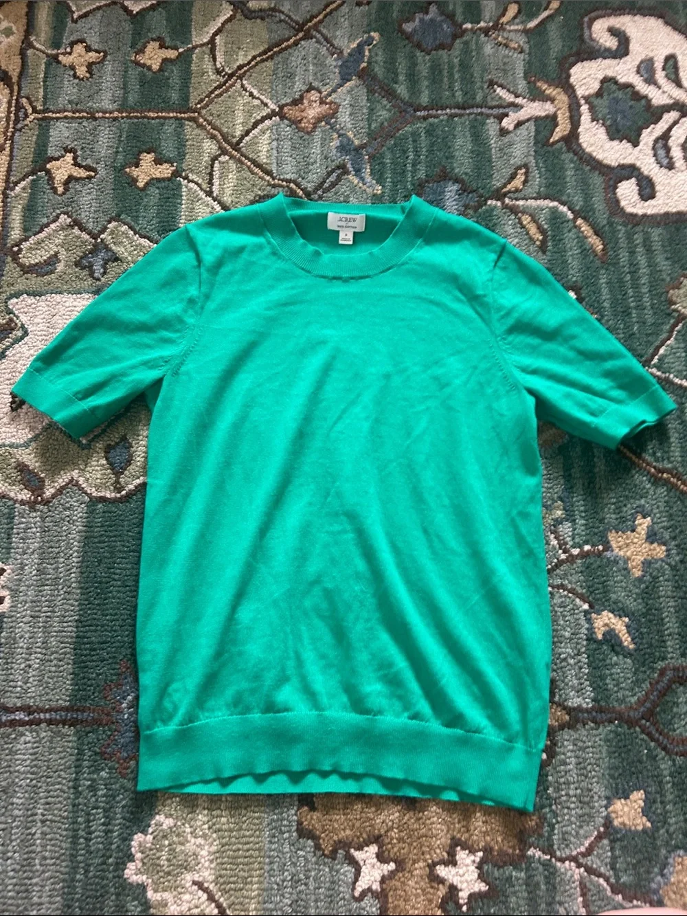 J. Crew Short Sleeve Crewneck Sweater in Emerald Green 100% Cotton